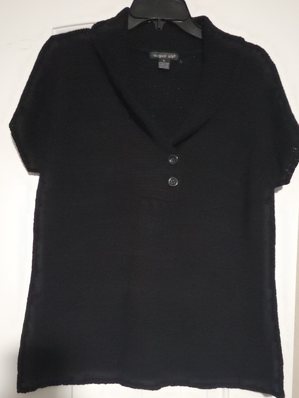 august silk Black Short-Sleeve V-Neck Button Pullover